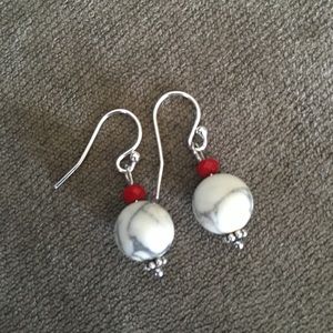 Bohemian Howlite Beaded Earrings Sterling Silver